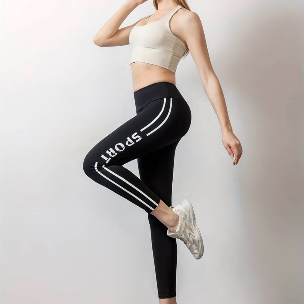 Black & White High Waisted “SPORT” Leggings Stretch Activewear | Size S